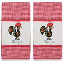 Load image into Gallery viewer, Set of 2 Portuguese Rooster Kitchen Dish Towels – 100% Cotton Decorative Towels in Red Design