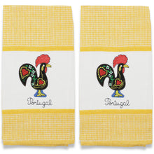 Load image into Gallery viewer, Set of 2 Portuguese Rooster Kitchen Dish Towels – 100% Cotton Decorative Towels in Yellow Design