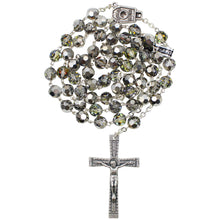 Load image into Gallery viewer, Our Lady of Fatima Rosary with 8mm Black and Silver Bohemian Crystal Beads
