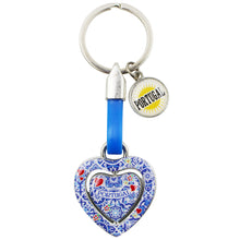 Load image into Gallery viewer, Rotating Heart Azulejo & Rooster Design Keychain with Portugal Emblem Charm