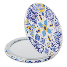 Load image into Gallery viewer, Portugal Azulejo Tile Design Compact Mirror with Sparkle - Decorative Travel Pocket Mirror