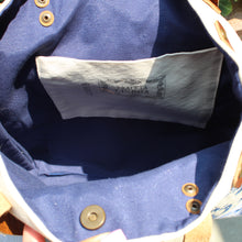Load image into Gallery viewer, Praceta Lisboa Canvas Tote Bag with Blue Azulejo Tile Design and Leather Straps