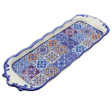 Load image into Gallery viewer, Portuguese Ceramic Serving Tray with Azulejo Tile Design and Hand-Painted Blue Accents
