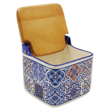 Load image into Gallery viewer, Portuguese Azulejo Ceramic Salt Holder with Wooden Lid, Blue