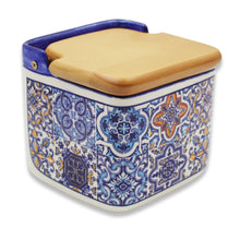 Load image into Gallery viewer, Portuguese Azulejo Ceramic Salt Holder with Wooden Lid, Blue