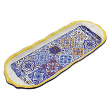 Load image into Gallery viewer, Portuguese Ceramic Small Serving Tray with Azulejo Tile Design and Yellow Accents