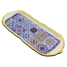 Load image into Gallery viewer, Portuguese Ceramic Small Serving Tray with Azulejo Tile Design and Yellow Accents