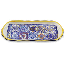 Load image into Gallery viewer, Portuguese Ceramic Small Serving Tray with Azulejo Tile Design and Yellow Accents
