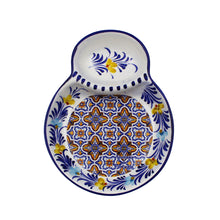 Load image into Gallery viewer, Hand-painted Decorative Ceramic Portuguese Blue Floral and Orange Tile Olive Dish