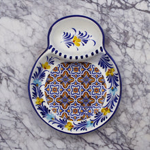 Load image into Gallery viewer, Hand-painted Decorative Ceramic Portuguese Blue Floral and Orange Tile Olive Dish