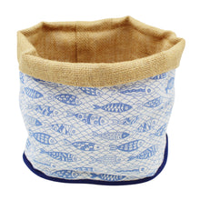Load image into Gallery viewer, Blue & White Sardeine Bread Basket with Burlap Interior