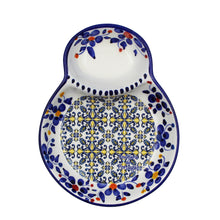 Load image into Gallery viewer, Traditional Blue and Yellow Tile Azulejo Floral Ceramic Olive Dish with Pit Holder