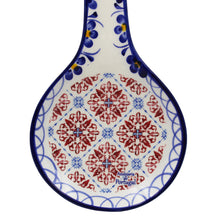 Load image into Gallery viewer, Traditional Tile Azulejo Blue & Red Ceramic Spoon Rest Utensil Holder, Brasão