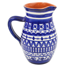 Load image into Gallery viewer, Handmade Traditional Portuguese Terracotta Pitcher - Vibrant Blue and White Striped Pattern, 1.2 Liters