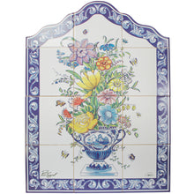 Load image into Gallery viewer, Floral Ceramic Tile Panel with Blue Border - 12 Piece Decorative Wall Art, Made in Portugal