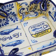 Load image into Gallery viewer, Portuguese Azulejo Inspired Blue and Yellow Cotton Bread Basket