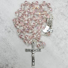 Load image into Gallery viewer, Our Lady of Fatima Rosary with Light Pink Beads, Medallion, and Case