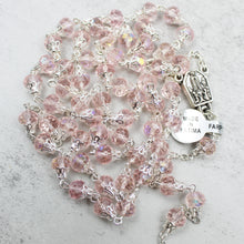 Load image into Gallery viewer, Our Lady of Fatima Rosary with Light Pink Beads, Medallion, and Case