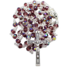 Load image into Gallery viewer, Our Lady of Fatima Rosary with Purple Iridescent Beads, Medallion, and Case