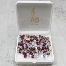 Load image into Gallery viewer, Our Lady of Fatima Rosary with Purple Iridescent Beads, Medallion, and Case