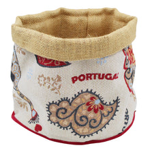 Load image into Gallery viewer, Traditional Portuguese Icons Red & Beige Bread Basket - Decorative Cotton Blend with Jute Interior