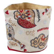 Load image into Gallery viewer, Traditional Portuguese Icons Red & Beige Bread Basket - Decorative Cotton Blend with Jute Interior