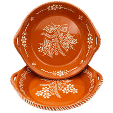 Load image into Gallery viewer, Set of 2 Portuguese Terracotta Frigideiras – Traditional Hand-Painted Clay Cooking and Serving Dishes