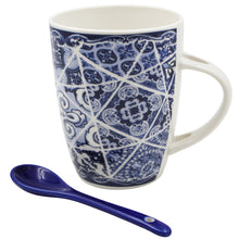 Load image into Gallery viewer, Portuguese Azulejo Blue Tile Patterned Ceramic Mug Set with Stirring Spoon and Gift Box