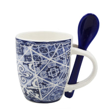 Load image into Gallery viewer, Portuguese Azulejo Blue Tile Patterned Ceramic Espresso Set with Stirring Spoon and Gift Box