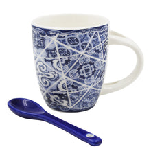 Load image into Gallery viewer, Portuguese Azulejo Blue Tile Patterned Ceramic Espresso Set with Stirring Spoon and Gift Box