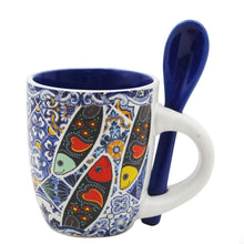 Load image into Gallery viewer, Portuguese Rooster Sardine Azulejo Patterned Ceramic Espresso Set with Stirring Spoon and Gift Box