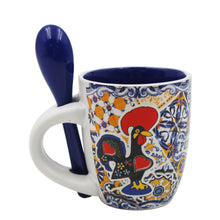 Load image into Gallery viewer, Portuguese Rooster Sardine Azulejo Patterned Ceramic Espresso Set with Stirring Spoon and Gift Box