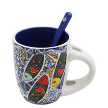 Load image into Gallery viewer, Portuguese Rooster Sardine Azulejo Patterned Ceramic Espresso Set with Stirring Spoon and Gift Box