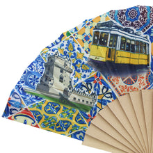 Load image into Gallery viewer, Traditional Lisbon Portugal Themed Tile Azulejo Folding Hand Fan