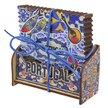 Load image into Gallery viewer, Portuguese Icons & Azulejo Pattern Wooden Coasters - Set of 6 with Holder