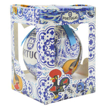 Load image into Gallery viewer, Portugal Christmas Ornament with Blue Azulejo-Style Design and Blue Ribbon