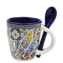 Load image into Gallery viewer, Portuguese Rooster Sardine Azulejo Patterned Ceramic Espresso Set with Stirring Spoon and Gift Box