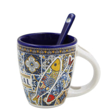 Load image into Gallery viewer, Portuguese Rooster Sardine Azulejo Patterned Ceramic Espresso Set with Stirring Spoon and Gift Box