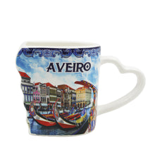 Load image into Gallery viewer, Traditional Blue Aveiro Portugal Ceramic Double Mug with Heart Handle, Set of 2