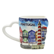 Load image into Gallery viewer, Traditional Blue Aveiro Portugal Ceramic Double Mug with Heart Handle, Set of 2