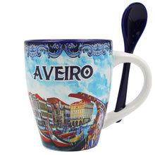 Load image into Gallery viewer, Traditional Portugal Aveiro Blue Ceramic Coffee Mug with Spoon and Gift Box