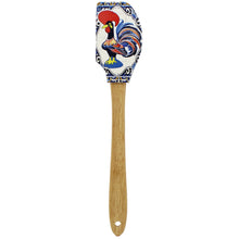 Load image into Gallery viewer, Portuguese Azulejo Silicone Baking Spatula with Rooster Design & Wooden Handle