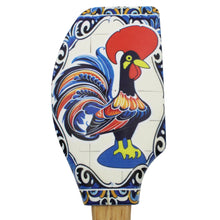 Load image into Gallery viewer, Portuguese Azulejo Silicone Baking Spatula with Rooster Design & Wooden Handle