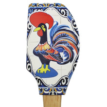 Load image into Gallery viewer, Portuguese Azulejo Silicone Baking Spatula with Rooster Design & Wooden Handle