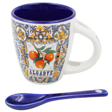 Load image into Gallery viewer, Algarve Colorful Azulejo Pattern Ceramic Espresso Cup with Integrated Spoon