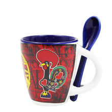 Load image into Gallery viewer, Portuguese Armillary Sphere & Rooster - Ceramic Espresso Cup with Spoon Set