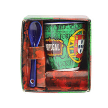 Load image into Gallery viewer, Portuguese Armillary Sphere & Rooster - Ceramic Espresso Cup with Spoon Set