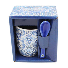 Load image into Gallery viewer, Portuguese Blue and White Azulejo Pattern Ceramic Espresso Cup with Spoon