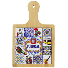 Load image into Gallery viewer, Portugal Icons and Azulejo Design Wood Serving Tray with Handle