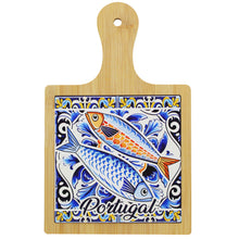 Load image into Gallery viewer, Portugal Sardine Design Wooden Serving Tray with Ceramic Tile Center
